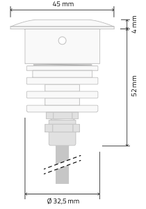 Schéma coté : Ø 45 mm · H 52 mm · Ø encastrement 32,5 mm